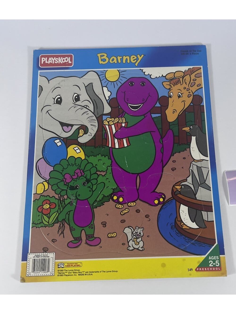 Vintage 1993 PLAYSKOOL Barney Baby Bop Preschool Puzzle Friends At The Zoo 6 Pcs
